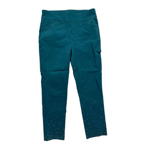 Women's Chico's Teal Perfect Stretch Ankle Pants with Embellishments Size 1